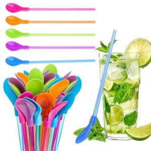 25 Pi&egrave;ces Pailles Cuill&egrave;re 2 En 1, R&eacute;utilisable Paille Granit&eacute; Cuill&egrave;re, Plastique Dur Color&eacute;es Granit&eacute; Cuill&egrave;res Avec 1 Brosse De Nettoyage, Pour Smoothies Laits Frapp&eacute;s Cocktail (CALISTA E-SHOP S.R.L., neuf)