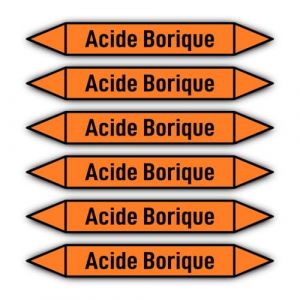 Autocollants : 200x30 mm, 6 pi&egrave;ces - Groupe 6 - Acides - Identification de tuyauterie - selon la norme DIN 2403 - Langue : fran&ccedil;ais - Acide borique (Ampersand GmbH, neuf)