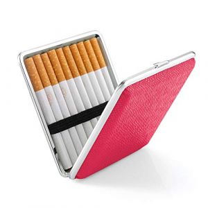 &Eacute;tui &agrave; cigarettes, en m&eacute;tal, pour 20 cigarettes, en cuir synth&eacute;tique, beige, noir, marron, bleu, rouge, bo&icirc;te/accessoire/filtre pour cigarettes enroul&eacute;es, rouge, m (Haosell, neuf)
