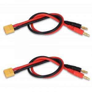 LINSYRC 2pcs Connecteurs Mâles XT60 vers Fiche Banane 4MM Câble de Charge de Batterie RC avec Fil en Silicone 14AWG 30cm pour Hélicoptère Quadricoptère Batterie Lipo DJI Phantom (LinSY, neuf)