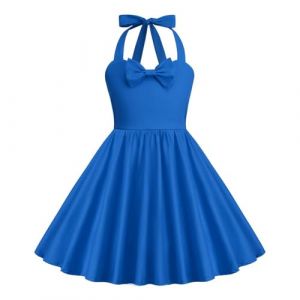 Robe Cérémonie Vintage Fille Enfant Robe Rockabilly Année 50/60 Retro à Pois Polka Dot Imprimé Floral Robe Pin Up de Soirée Fête Cocktail Noël Mariage sans Manches A-Ligne Dress Princesse 3-8 Ans (⭐⭐⭐⭐⭐AEGJEGVD(5-15 jours Arrivé), neuf)