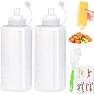 qjuwhua 2 Pi&egrave;ces Bouteille Sauce 1000ml Pipette Cuisine Plastique Flacon Sauce Squeeze Bottle Transparent Souple R&eacute;utilisable avec Pinceau et &Eacute;tiquette pour Condiments Ketchup Mayo BBQ Huile D'Olive (shenzhenshiqingjuwenhuachuanboyouxiangongsi, neuf)