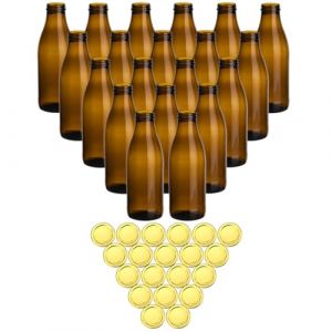 gouveo Lot de 20 bouteilles de jus, 1000 ml, antique, avec bouchon à visser doré, en verre marron, 1 litre, avec bouchon TO48, vide à remplir, (SFA1000G) (flaschendiscount, neuf)