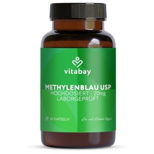 Vitabay Lot de 60 g&eacute;lules bleu de m&eacute;thyl&egrave;ne - Avec 20 mg de bleu de m&eacute;thyl&egrave;ne par capsule - D&eacute;velopp&eacute;es pour la recherche et l'analyse - Test&eacute; en laboratoire en Allemagne (Vitabay, neuf)