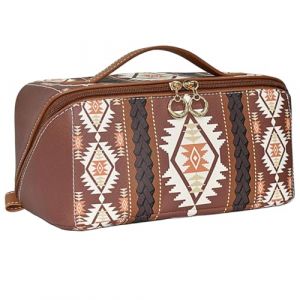 Trousse de maquillage boh&egrave;me capacit&eacute; en cuir PU, trousse de toilette voyage &eacute;tanche pour femme &ndash; &Eacute;tui transport unique style boh&egrave;me (caf&eacute;) Western, Boho, cuir (Msocorunws, neuf)