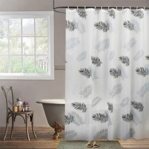 Lkw Ogechi PEVA Rideau de Douche Anti-Moisissure, 300 x 200 cm Rideaux de Salle de Bain Imperm&eacute;able en Plastique, Blanc Rideau de Douche Semi Transparent Lavable avec Feuilles Noir (LCAWEI, neuf)