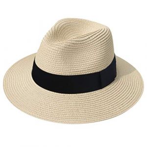 DRESHOW Femme Homme Chapeau de Paille Panama Chapeau Été Large Bord Chapeau de Soleil Anti-UV pour Plage Voyage Chapeau de Soleil (Dreshow, neuf)