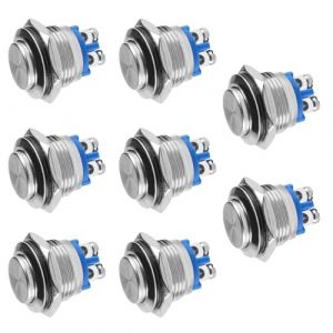 8 Pcs Bouton Poussoir Momentan&eacute;, 16mm Interrupteur &agrave; Bouton-Poussoir Momentan&eacute; Bornes &agrave; Vis 2 A 12 V/24 V/125 V/250 V CA, errouillage Interrupteur &agrave; Bouton Poussoirs Acier inox(T&ecirc;te Plate) (YuShiLiu, neuf)