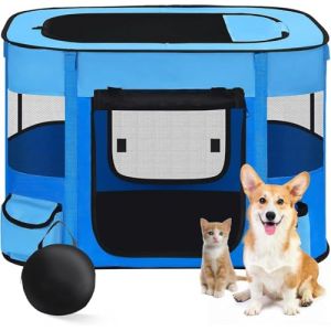 Floving Niche Portable pour Animaux domestiques 80 x 60 x 55 cm,Pliable,Rectangulaire,Niche pour Chat,Niche fermée,avec Sac de Transport (Bleu) (KooMover, neuf)