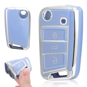 3 Bouton Housse de Protection Porte-clés pour VW Golf 7 MK7 GTI Skoda Seat Leon Octavia Polo Seat Ibiza T1guan Tarraco Coque De Clé De Voiture en Silicone VW Polo, Porte Boitier Clef VW Golf (Bleu) (1-top, neuf)