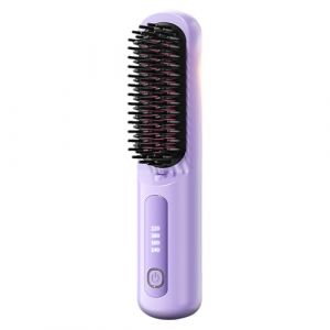 Brosse chauffante pour cheveux courts, brosse &agrave; lisser 3 niveaux de chauffage et &eacute;cran LED et rechargeable via USB, l&eacute;g&egrave;re et portable, pour coiffer les cheveux en voyage et &agrave; la maison (violet) (yangdebaihuo, neuf)