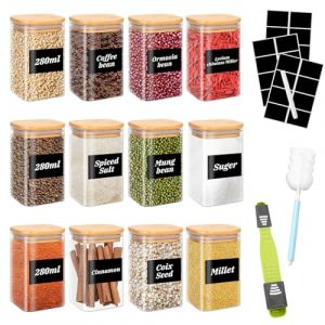YUTUY Bocaux en Verre Lot de 12PCS,280ml Bocal en Verre avec Couvercle,Bocaux Conservation Verre, Pots de Rangement de Cuisine pour C&eacute;r&eacute;ales Epices Herbes Bonbons (RAMO DRAGON SHOP S.R.L., neuf)
