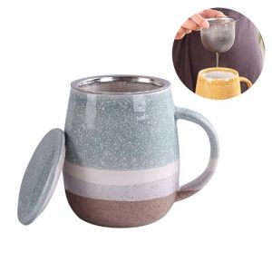 Xfeyaqlo Tasse a The avec Infuseur et Couvercle, Tisaniere 400ml Mug, Tasse Th&eacute; Ceramique Tasses a Cafe, Convient &agrave; un Usage Quotidien (Bleue) (XiaoFeiYang, neuf)