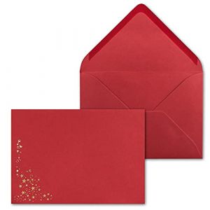 Lot de 15 enveloppes de No&euml;l - DIN C5 - Avec pluie d'&eacute;toiles en relief dor&eacute; m&eacute;tallis&eacute; - Enveloppe festive en rouge rose - Colle humide - 110 g/m&sup2; - 154 x 220 mm - Marque : Gustav Neuser (GUSTAV NEUSER GmbH, neuf)