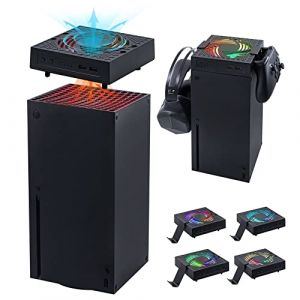 Mcbazel Xbox Series X RGB Support de Ventilateur de Refroidissement 3 Vitesses de Réglage, Support Anti-Poussière de Refroidissement Automatique avec 2 Crochets pour Casque pour Console Xbox Series X (TransChased, neuf)