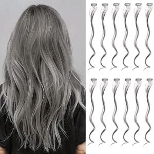 12PCS Extension De Cheveux, Cheveux Bouclés Extensions Clip, Party Highlights Clip Synthétique Dans le Long Postiche pour Femmes Filles Cadeau, Gris (Mxcwir EU, neuf)