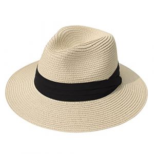DRESHOW Femme Homme Chapeau de Paille Panama Chapeau Été Large Bord Chapeau de Soleil Anti-UV pour Plage Voyage Chapeau de Soleil (Dreshow, neuf)