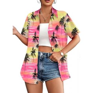 hohololo Chemise hawa&iuml;enne pour femme Chemise hawa&iuml;enne femmes Tenue hawa&iuml;enne Chemise manches courtes S-XXL, Multicolore 1, XXL (hohololo-fr, neuf)