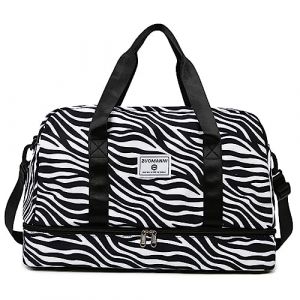 Vllcsla Sac de Sport Femme Grand 42.43L, Sac de Voyage Léopard Bagage à Main Léger avec Compartiment Chaussures, Poche Humide, Sac de Sport Imperméable Yoga Femme, Weekend, Gym, Voyage, Noir (Eco Memos, neuf)