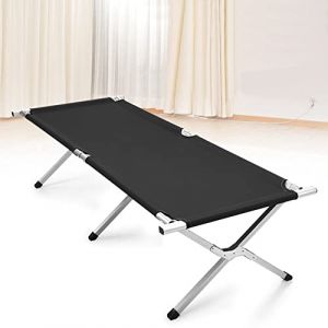 Lit de Camp Pliable en Aluminium pour l'armée - Lit de Camping Pliable et lit d'invité1 Personne, Lit d’Appoint, Capacité 150 kg, pour Camping, Randonnée, Voyage en Plein Air 190 x 62 x 42 cm - Noir (Hechheu, neuf)