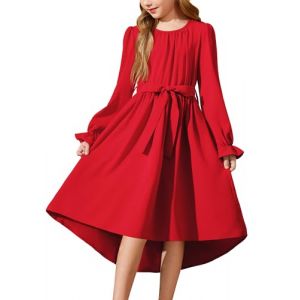 Arshiner Robe pour Fille &agrave; Manches Longues en Mousseline de Soie Robe de F&ecirc;te Rouge de No&euml;l Robe de F&ecirc;te Enfant Robe d'automne Robe de Soir&eacute;e avec Ceinture 11-12 Ans (Arshiner Store, neuf)