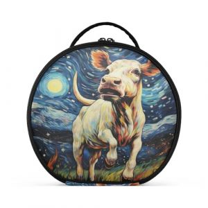 Oeuvre Lune Vache Créativité Trousse Sac Cosmétique Circulaire de Maquillage Pochette Sacs avec Cloisons Amovibles pour Voyage Filles (HULAHULA, neuf)