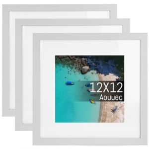 Aouuec 3 Pack 30cmx30cm Cadre Noir, Fait de Verre Haute Définition et Cadre Photo Carré, Affiche L’image 8x8 Avec Tapis ou 12.5x12.5cm Sans Tapis, Cadre Photo Collage de Bureau et Mur (JiechenUS, neuf)