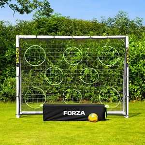 FORZA But de Football en PVC de 2,4 m x 1,8 m | Cage de Foot de Jardin R&eacute;sistante aux Intemp&eacute;ries | Mur de Tir, Ballon et Sac en Option | Entra&icirc;nement &agrave; la Maison (But + Ballon + Sac + Mur de Tir) (Net World France, neuf)