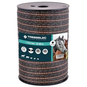 TRESSELEC - Ruban ZZ 12,5mm - Cl&ocirc;ture &eacute;lectrique pour animaux (vache, ch&egrave;vre, mouton, cheval) - Bobine de 200m - 4 fils inox diam&egrave;tre 0,20mm et 1 fil cuivre diam&egrave;tre 0,30mm (Joubert Productions, neuf)