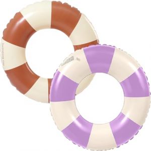 Anneau de Natation Gonflable Adulte, Anneau de Natation Bou&eacute;e de Piscine, Bou&eacute;e Gonflable R&eacute;tro Ray&eacute;e en PVC Bou&eacute;e Piscine, pour Les Vacances &agrave; la Plage et Les f&ecirc;tes de Piscine (Pourpre+Marron) (JUBAORONG, neuf)