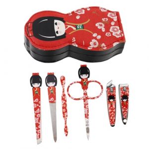 EXQUIMEUBLE Ensemble Manucure Japonerie 6 Pi&egrave;ces Acier Inoxydable Coupe-ongles Multifonction Poup&eacute;e Rouge Kit Soins Des Ongles Hommes Femmes Voyage (MLOOZK, neuf)