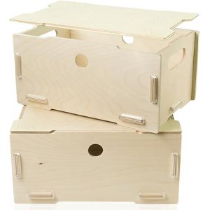 clipfritz - Lot de 2 Petite boîte de rangement 29x19x14cm avec couvercle (Caisse en bois) Caisses de rangement empilables avec poignées - Bac de rangement/Boîte de rangement Pour trier et ranger (5ELF GmbH, neuf)