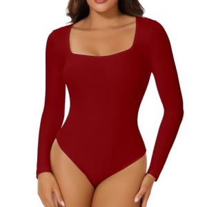 Joyshaper Body Femme Manches Longues Bodysuit Top Slim Fit Jumpsuit Bodys Femme Sexy Chic Combinaison Combishort Casual Playsuit Clubwear Rouge#4 XL (Lenka Fashion Mode, neuf)
