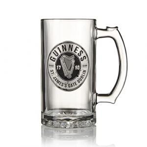 Guinness Chope avec logo en étain style pub de bière – Verre style chope avec badge en métal (Giftware Ireland, neuf)