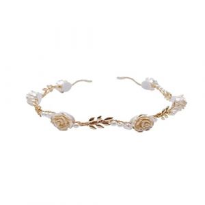 Luxueux élégant rose vigne accessoires de banquette de coiffure filles en métal fleur de fleur bandes de cheveux de mariage cerceau femmes (c) (赵明泽, neuf)