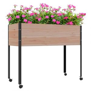 Outsunny Jardinière surélevée sur Pieds avec 4 Roulette, Feutre de Drainage et Inserts d'irrigation Inclus, en métal et Bois Massif, Effet Bois Naturel (Aosom FR, neuf)