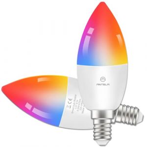 ANTELA Ampoule Connect&eacute;e WiFi LED E14 Ampoule Intelligente Compatible avec Alexa et Google Home, T&eacute;l&eacute;commande, Commande Vocale, Couleur Dimmable, Aucun Concentrateur Requis, 2 PCS (Antela, neuf)