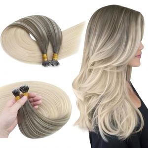LaaVoo Nano Tip Extension Cheveux Humains 50G/50Meches 20"/50cm Nano Anneau Extension De Cheveux A Froid Ombre Brun Clair A Blond Platine Nano Loop Remy Hair Extensions #8/59 (Laavoo, neuf)