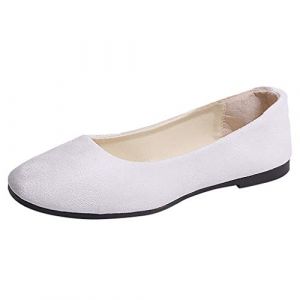 Ballerine Blanche Femme Confortable, Pied Large Interieur Chaussure Femme Compensée, Pantoufle Confort Chic Et Elegant Plates Mocassin Souples Chaussures De Travail Bride (ChaoWenMao, neuf)