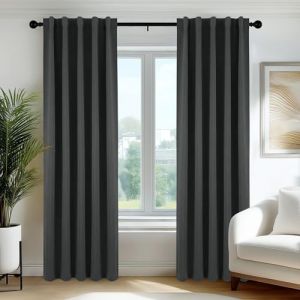 Deconovo Rideaux occultants, Opaques, avec Bandes fronc&eacute;es, Rideaux Thermiques 3 en 1, Chambre &agrave; Coucher, 70x240 CM (Largeur x Hauteur), Gris Fonc&eacute;, 2 Pi&egrave;ces (Deconovo-Home, neuf)