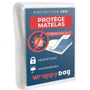 WRAPPYBAG Housse de Matelas Imperméable Intégrale Anti-Punaise de Lit & Acarien – Alèse Protège Matelas sans Traitement Chimique – pour Matelas 140x200 – 15 Tailles et hauteurs Disponibles (Wrappybag, neuf)