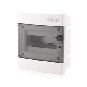 Intratec Coffret de distribution encastré, IP40 – Boîtier de distribution intérieur avec porte transparente, pour installation en milieu sec, 1 rangée, 8 modules, 232 x 211 x 99 mm (Spitzenspannung Elektrotechnik, neuf)