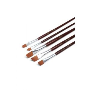 Elan Lot de 5 pinceaux angulaires en nylon synth&eacute;tique - Pinceaux courts pour peinture acrylique et gouache (BG Productions, neuf)