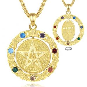 CELESTIA Rotatif Or Pendentif Pentacle Collier Femme T&eacute;tragramme Pentagramme Collier avec Chakras Argent Sterling Bijoux Wicca Sorci&egrave;re Sorcellerie Amulette Porte Bonheur Homme (CELESTIA, neuf)