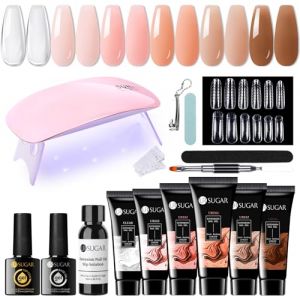 UR SUGAR Polygel Kit Complet avec Lampe UV 36W, 6 Couleurs 15ml Polygel Ongle Kit Polygel Construction Ongle UV Tube Lot Ongle Gel Kit Complet Manicure Kit avec Base et Top Coat +48 Faux Ongles (CoulorButtons-EU, neuf)