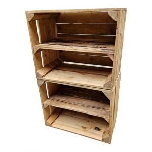 teramico Caisses en bois vintage d'occasion/caisses à fruits/caisses à vin d'origine de la culture fruitière avec compartiment de rangement flammé 50 x 40 x 30 cm (2 x étagères longues) (Teramico, neuf)