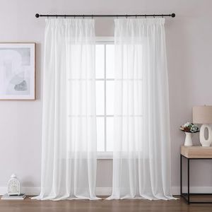 Joydeco Lot de 2 Rideau Voilage Blanc 140x245cm avec Galon Fronceur pour Rail, Voilage Fen&ecirc;tre Semi-Transparent pour Filtrage de Lumi&egrave;re et D&eacute;coration de Chambre Salon (Crochets Non Inclus) (joydeco, neuf)