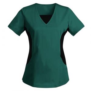 AEGJEGVD Tunique Médicale Femme Soldes Blouse Medicale Femmes Col en V Banche Manche Courte Uniforme de Travail Blouses Infirmiere Femme Professionnelle Uniforme D'Infirmière Pas Cher (⭐⭐⭐⭐⭐AEGJEGVD(5-15 jours Arrivé), neuf)