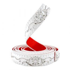 TECDW 3 M&egrave;tres Peler Et La Moulure Murale, Bordure Murale de Papier Peint Auto-adh&eacute;sive, Garniture de Moulage Flexible, Bordure de Papier Peint 3D pour Miroir, Mur (Blanc Avec De L'Argent, 3,6cm W) (DUNWEI, neuf)