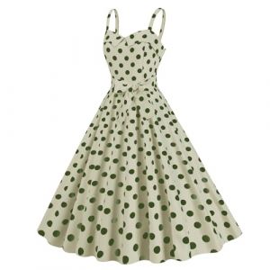 Robe Ann&eacute;e 60 Pin-Up Femme Sexy Col V sans Manche Retro Robe Style 1950's Audrey Hepburn Pin-Up Rockabilly Elegante Polka Dot Trap&egrave;ze Vintage Robes Swing Robe De Bal F&ecirc;te C&eacute;r&eacute;monie Mi Longue (Blingko, neuf)
